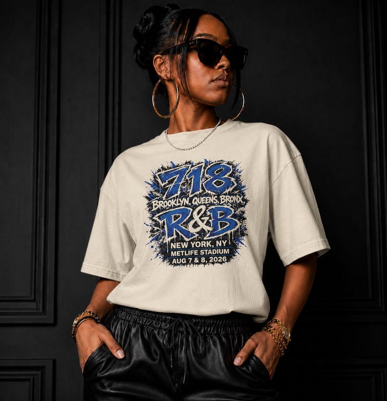 Camiseta de concierto de RnB New York 718 / Brooklyn / Queens / El Bronx / Estilo estadio para mujer imagen 1