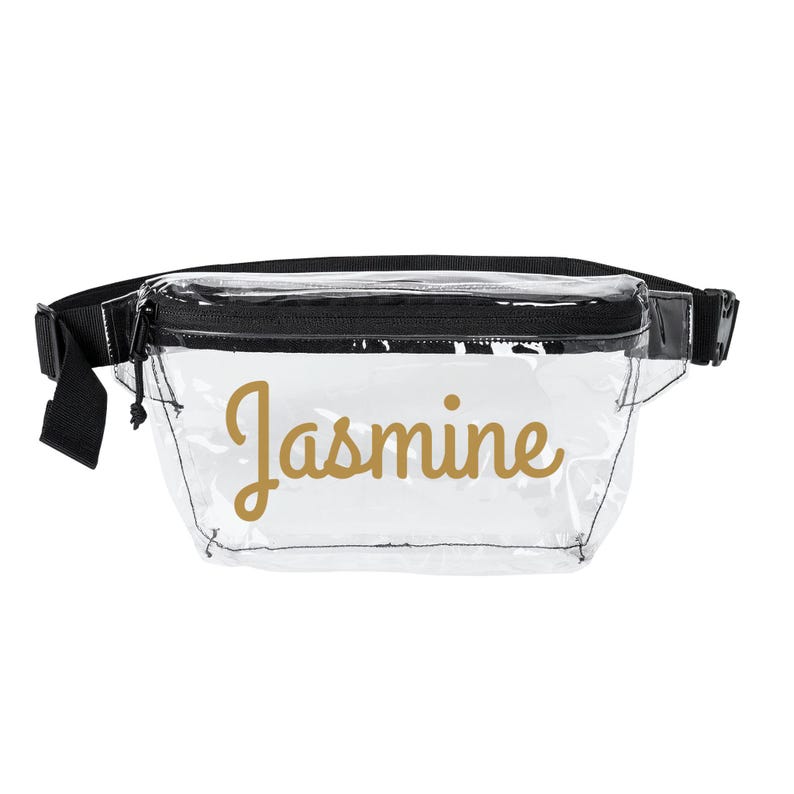 Gepersonaliseerde transparante stadiontas, op maat gemaakte transparante heuptas voor concerten, stadiongoedgekeurde crossbodytas voor dames afbeelding 1