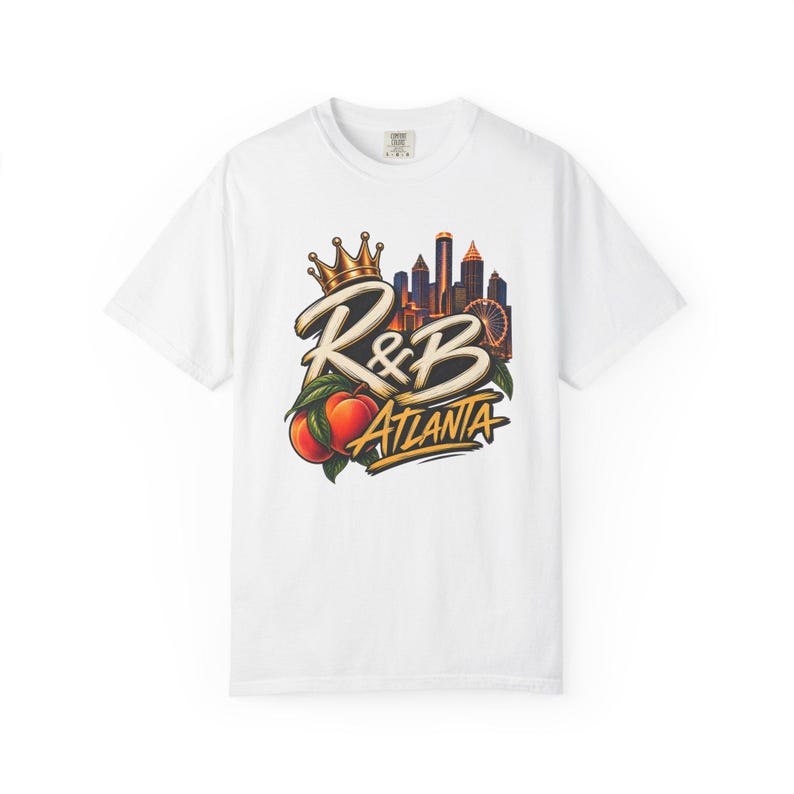 Atlanta Rnb Script Peach Skyline | Garment Dyed Heavyweight Tee | Music Lover Gift Women image 2