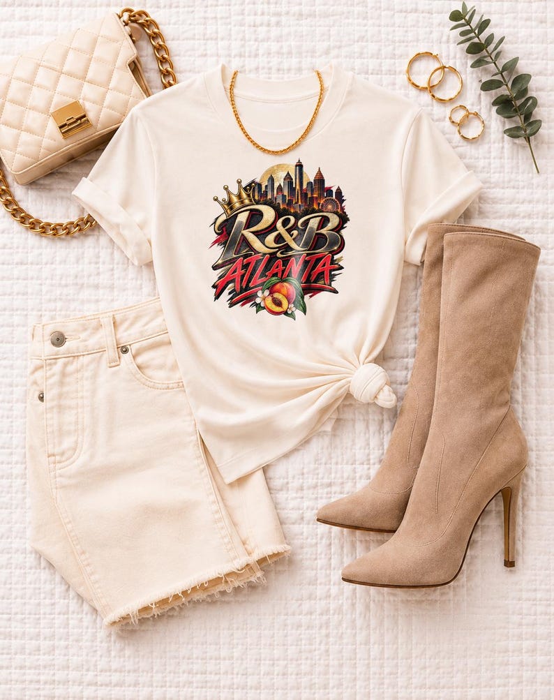 Atlanta Rnb Gold Crown Skyline | Garment Dyed Heavyweight Tee | Concert Lover Gift image 6
