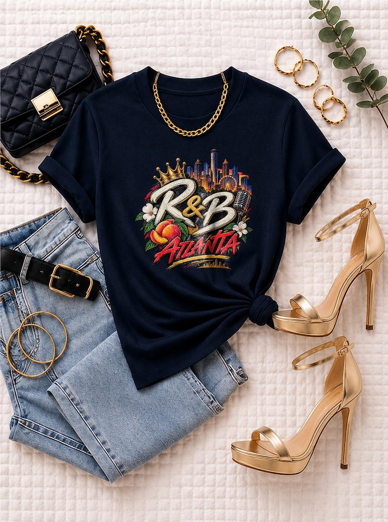 T-shirt Atlanta Rnb Mic Peach Skyline | T-shirt épais teint en pièce | T-shirt de spectacle R&B pour femme image 4