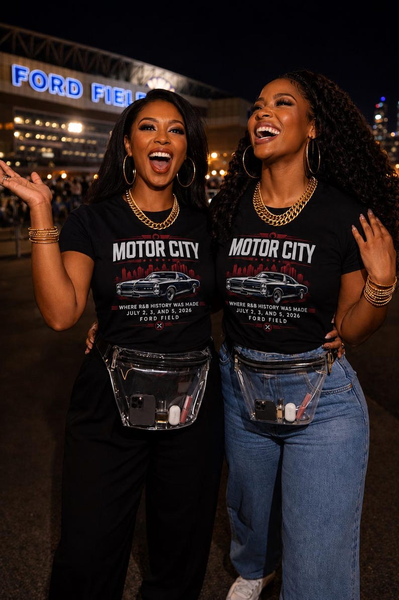 Camiseta clásica de coches de Motor City / Horizonte de Detroit, Ford Field, historia del R&B 2026 imagen 2