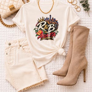 T-shirt Atlanta Rnb Mic Peach Skyline | T-shirt épais teint en pièce | T-shirt de spectacle R&B pour femme image 6
