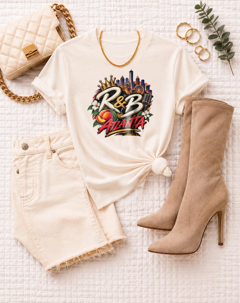 T-shirt Atlanta Rnb Mic Peach Skyline | T-shirt épais teint en pièce | T-shirt de spectacle R&B pour femme image 6