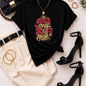 Camiseta Comfort Colors® San Antonio R&B Concert Shirt, 210 One Night Out Tee para mujer negra, conjunto para concierto de R&B imagen 1