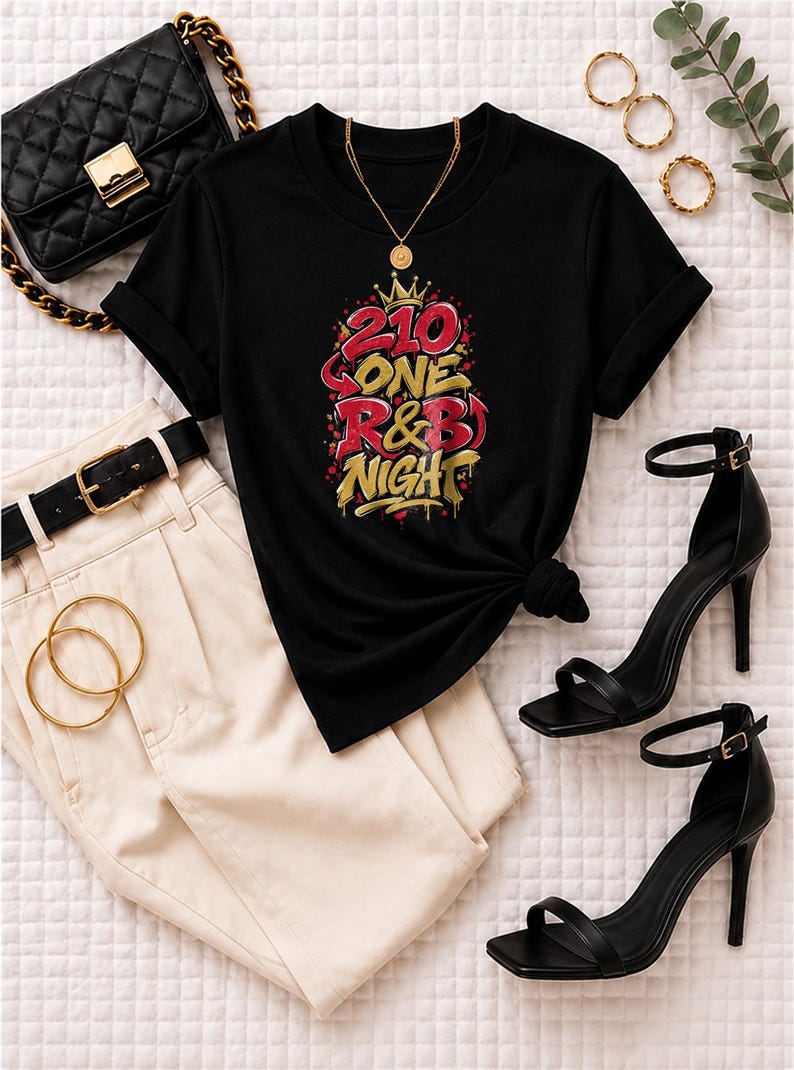 Camiseta Comfort Colors® San Antonio R&B Concert Shirt, 210 One Night Out Tee para mujer negra, conjunto para concierto de R&B imagen 1