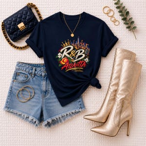 T-shirt Atlanta Rnb Mic Peach Skyline | T-shirt épais teint en pièce | T-shirt de spectacle R&B pour femme image 5