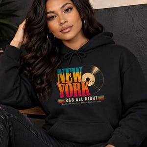 Comfort Colors New York RnB Concert Hoodie, All Night Vintage Graphic for Black Women, Concert Lover Gift image 1
