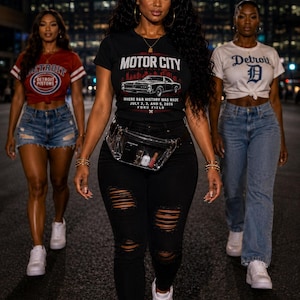 Camiseta clásica de coches de Motor City / Horizonte de Detroit, Ford Field, historia del R&B 2026 imagen 1