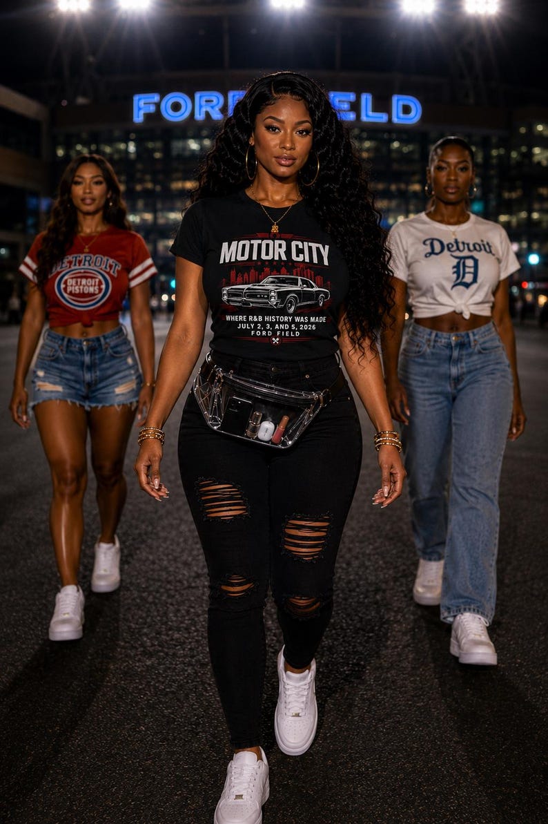 Camiseta clásica de coches de Motor City / Horizonte de Detroit, Ford Field, historia del R&B 2026 imagen 1