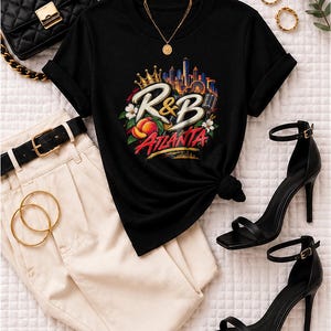 T-shirt Atlanta Rnb Mic Peach Skyline | T-shirt épais teint en pièce | T-shirt de spectacle R&B pour femme image 1