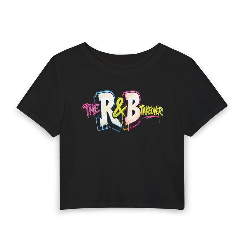 R and B Takeover Fitted Baby Tee Concert Graphic | Women's Cropped Top | Stadium Style image 3