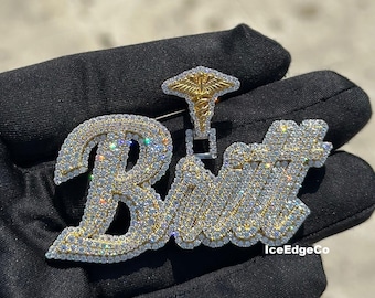 VVS Moissanite Iced Out Letter Pendant, Silver Pendant, Mens iced Out Chain, Custom Pendant, Hip Hop jewelry, Name Pendant, Pass Tester