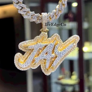 VVS Moissanite Iced Out Letter Pendant, Silver Pendant, Mens iced Out Chain, Custom Pendant, Hip Hop jewelry, Name Pendant, Pass Tester