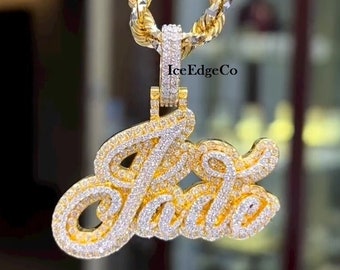 VVS Moissanite iced Out Pendant, Name Pendant, custom Letter pendant, Silver Pendant, Customiced Iced Out Chain, Pass Tester, unisex Pendant