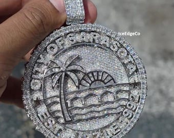 Aangepaste ronde VVS-moissaniethanger in 925-zilver, pas je logo en letter aan, Iced Out-bedel heren, rappersieraden, diamanttester doorstaan