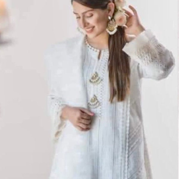 Pakistani dress Eid dress party wear cotton chikan kari designer collection