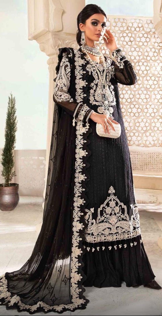 open lace back dress Differ Embellished Chiffon Maxi Dress Pakistani Party Wear DIF03