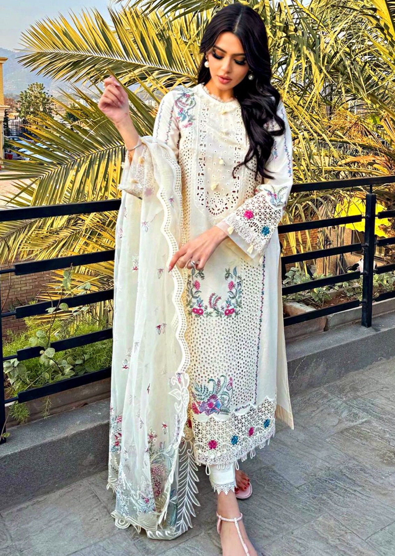 white christmas dresses Elegant Black Lawn Dress Pakistani Online – Nameera by Farooq main image 1