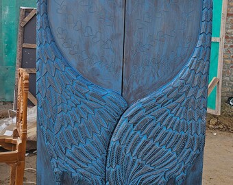 Sonderverkauf!!! Blau Antike Handgeschnitzt aus Tropischem Hartholz,Holz geschnitzt Almirah,Portland geschnitzt Armoire Zeitloses Werk der Kunst Massivholz