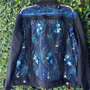 Boho Oversized Sheer Lace And Sequin Embroidered Denim Jacket