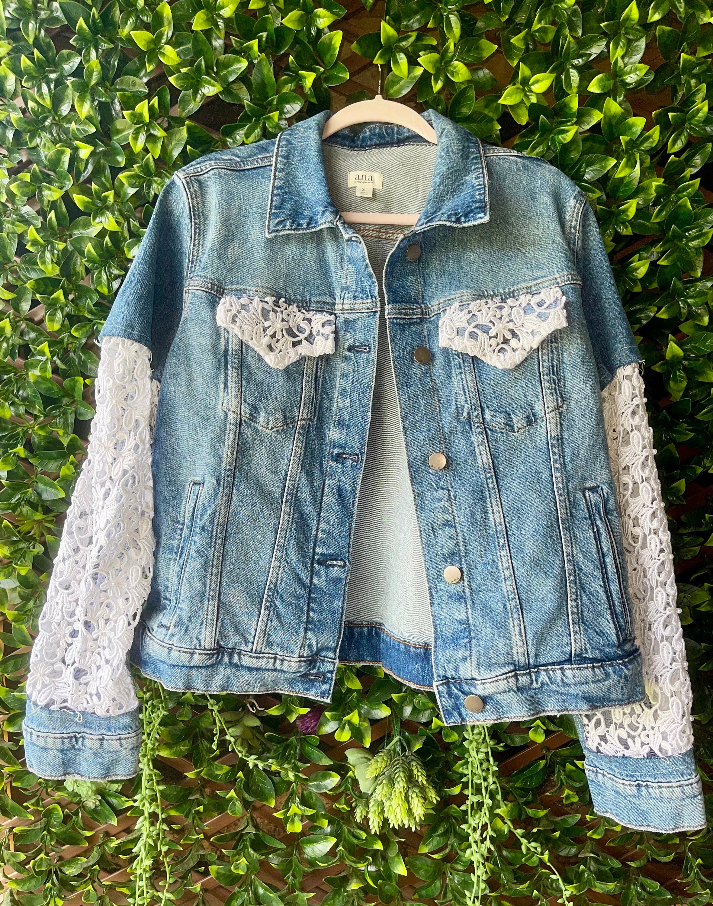 Boho Oversized Denim Jacket With Lace Sleeves - Etsy