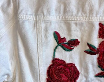 Rose Embroidery Detailed White Denim Jacket - Etsy