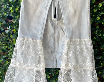 Boho Lace Flare High Waisted Jeans