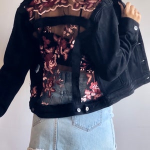 MEDIUM Boho Oversized Sheer Lace Denim Jacket