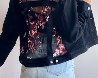 MEDIUM Boho Oversized Sheer Lace Denim Jacket