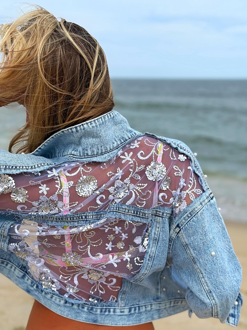 Boho Sequin Embellished Mesh Pearl Jacket image 1