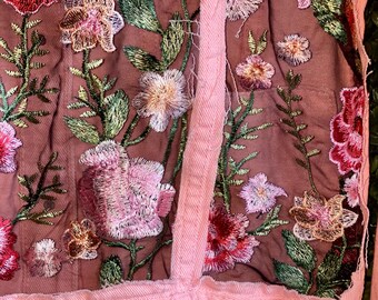 Boho Oversized Sheer Embroidered Pink Floral Denim Jacket - Etsy