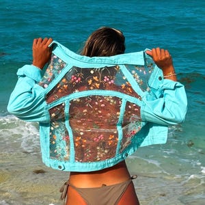 Boho Embroidered Aqua Denim Jacket