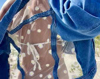 Boho Embroidered Daisies Denim Jacket