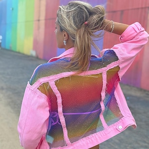 Regenboogroze spijkerjack