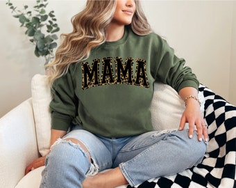 Leopard Mama Crewneck Sweatshirt / Mama Sweatshirt / Leopard Print Mama Shirt / Layered Mama Shirt / Mothers Day Gift