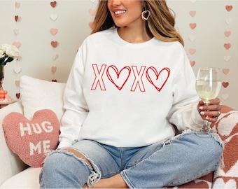 XOXO with Heart Cuffs Crewneck Sweatshirt / Valentines Sweatshirt / Sleeve Design /