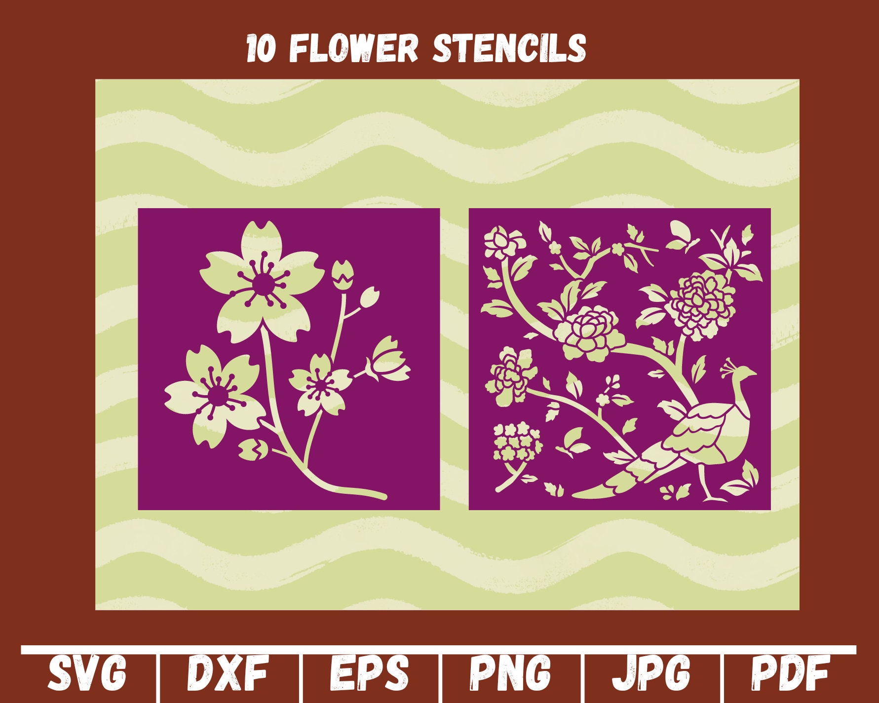 10 Flower Stencils SVG Flower SVG Flower PNG Flower Etsy