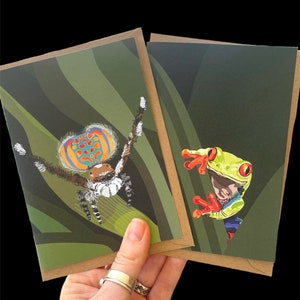 Grußkarte | Geburtstagskarte | Recyclingpapier | illustrativ | Laubfrosch | Pfauenspinner