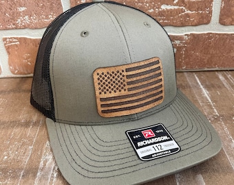 Gorra de camionero con parche de cuero de la bandera estadounidense - Richardson 112 Snapback