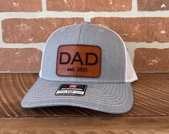 Gorra de papá personalizada: gorra de camionero con parche de cuero, regalo para papá primerizo