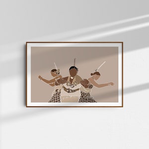 Tongan Trio Tauolunga girls/women| Island Dance Series| Polynesian |Pacific Islands Print| Dark Neutrals/Brown Print Art