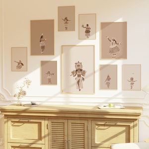 Pacific Island Cultural Dance Girls - 9x Island Girl Series, Pacific Islands Light Beige Neutrals Modern Art Print