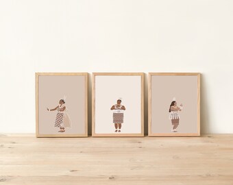 Tongan Dance Prints: Beige Pacific Island Art (Digital Download)