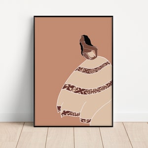 Modern Pacific Island Woman wall art - Brown, Ngatu dress