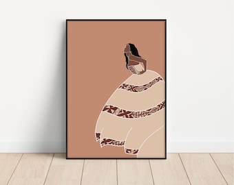 Modern Pacific Island Woman wall art - Brown, Ngatu dress
