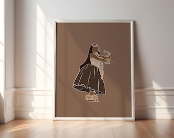 Hula Dancer Art Print | Brown Monochrome Polynesian Girl (Digital Download)