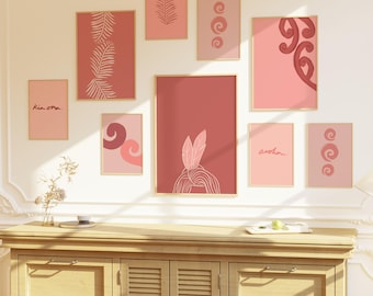 Maori Art Print Set: Polynesian Pink & Red Minimalist Decor (Digital Download)