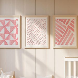 Polynesian Art Print Set: Geometric Pink Pacific Island Decor (Digital Download)