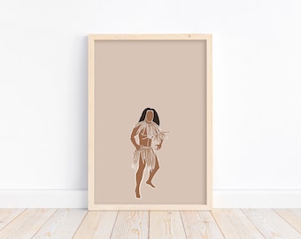 Niuean Dance Print | Beige Pacific Island Art (Digital Download)